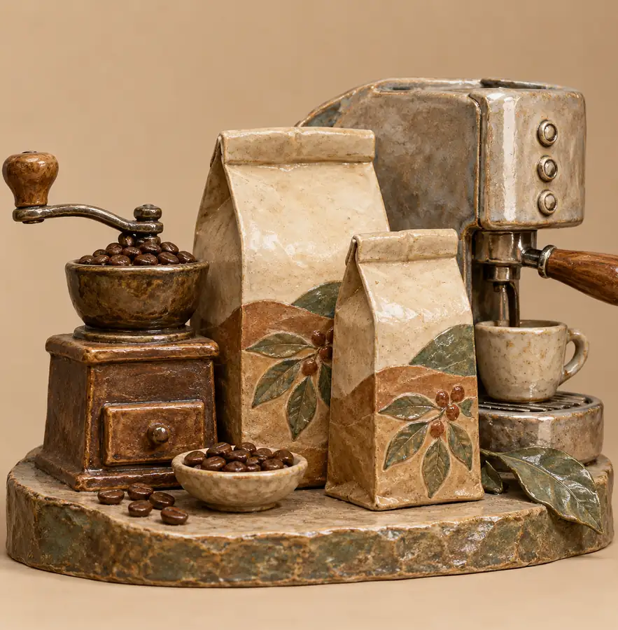 Illustration of cafés equipment and workspace